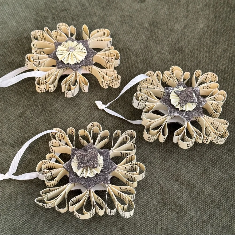 3/ Vintage Pottery Barn Glittered Paper Ornament